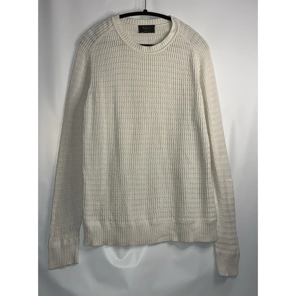 Berluti Sweater Paris Cable Knit Wavy White Cashmere Cotton Blend Sz 42 (52 EUR)
